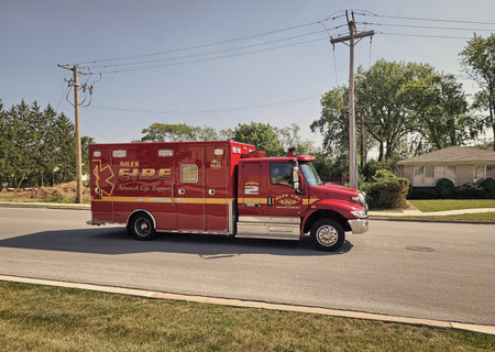 Park Ridge, Illinois, USA - August 26, 2024: Firetruck emergency vehicle. Fire rescue in city of...