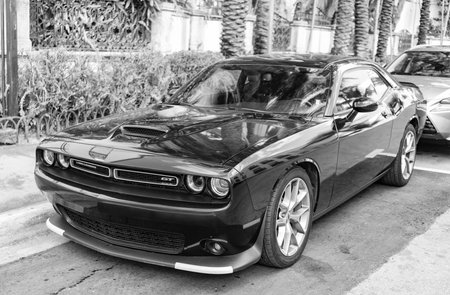 Miami, Florida, USA - December 20, 2024: 2023 Dodge Challenger GT car. Luxury car of Dodge...
