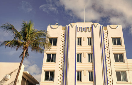 Art deco architectural district. Art Deco. Modern building of Miami beach. Ocean drive. Miami South Beach in Ocean Drive. Art Deco building architecture. Architectural building residential apartmentの写真素材
