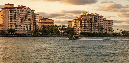 Yacht go to marina. Boating and yachting. Luxury lifestyle. Vacation on summer.の写真素材