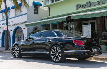 Miami, Florida, USA - July 27, 2025: Bentley Flying Spur 2020 luxury sedan car. Luxury car Bentley...
