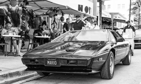 Miami, Florida, USA - December 08, 2024: Vintage black Lotus Esprit sportscar. Luxury sport car of...