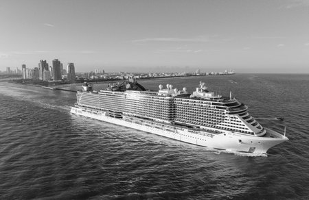 Miami, Florida, USA - February 02, 2025: MSC cruises. Cruise ship tour and travel at sea. Ship...