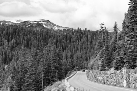 Landscape of mountain and road. Travel destination. Landscape route to North Cascades National Park. Scenic nature. North Cascades nation park. Road with mountain landscape. Traveling by carの写真素材