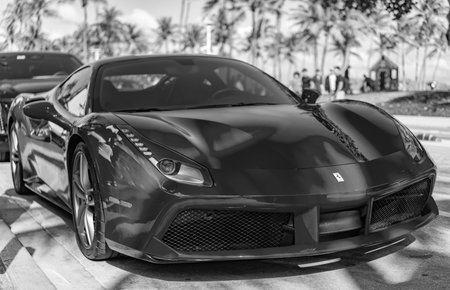 Miami, Florida, USA - December 22, 2024: 2016 red Ferrari 488 GTB Gran Turismo Berlinetta supercar....