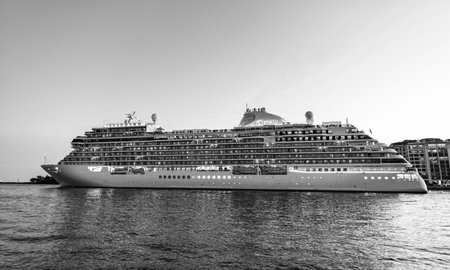 Miami, Florida, USA - December 07, 2024: Regent seven seas cruises. Cruise ship tour. Ship leaving harbor. Seven seas Grandeur cruise ship voyage. Cruise in summer vacation. Luxury vacationのeditorial素材