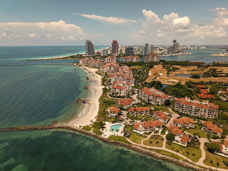 Miami Beach skyline aerial view. Miami city from drone. Tropical Miami scene.の写真素材