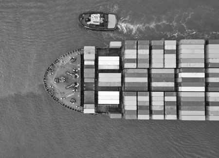 Cargo ship vessel leaving port. Container ship. Export and import. Cargo business. Shipping...