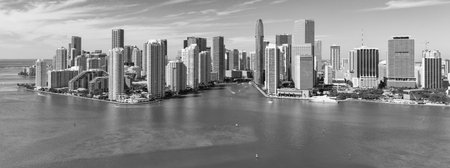 Panoramic modern architecture in Miami downtown, Florida. Miami skyline panoramic view. Aerial view...