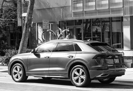 Miami, Florida, USA - December 09, 2024: Audi Q8 quattro 2019 sport crossover car. Sport crossover...