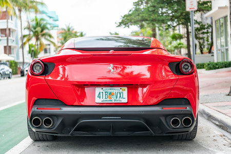 Miami, Florida, USA - July 27, 2025: 2019 Ferrari Portofino convertible GT car. Convertible car...