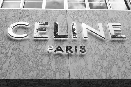 Miami, Florida, USA - February 16, 2025: Celine Paris brand logo. Logo trademark brand of fashion...