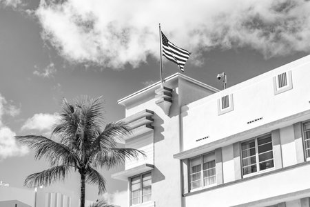 Architectural building. Art deco architectural district. Art Deco. Modern building of Miami beach. Ocean drive. Miami South Beach in Ocean Drive. Art Deco building architecture. South beachの写真素材
