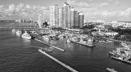 View of luxury Miami Florida. Summer vacation. Marina dock. Luxury South beach marina. Miami south...