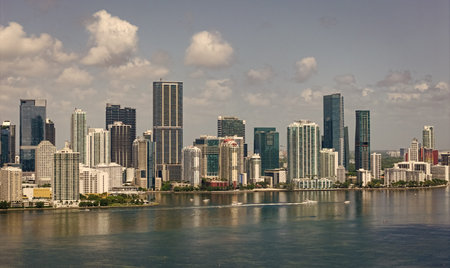 Aerial view of Brickell skyscrapers. Modern cityscape of downtown Miami. Panoramic Miami skyline...