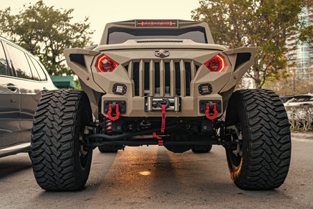 Miami, Florida, USA - April 06, 2025: Pickup truck car Jeep Gladiator. Car Jeep Gladiator Spartan...