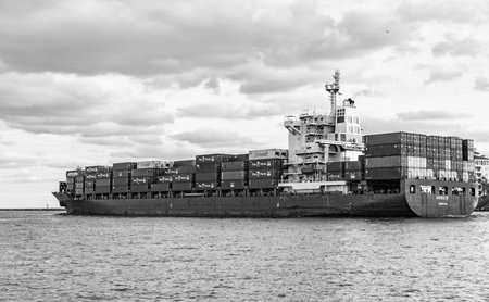 Miami, Florida, USA - November 25, 2024: Cargo ship vessel. Container ship. Cargo Annie B Monrovia...