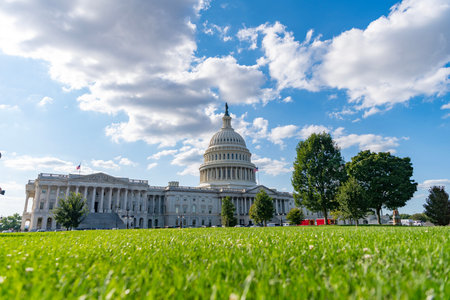 Capitol dome as symbol of law. Washington monument architecture. Washington DC. US Senate. Federal...