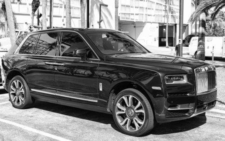 Miami, Florida, USA - November 21, 2024: black Rolls Royce Ghost 2013 car. Luxury car of Rolls Royce...