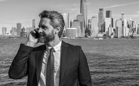Businessman having phone call. Business communication. Business negotiation call. Businessman in...
