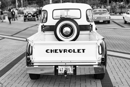 Park Ridge, Illinois, USA - August 21, 2024: Chevrolet 3100 pickup truck retro 1959 car. Retro...