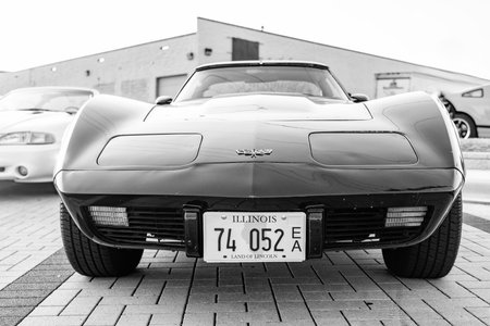 Park Ridge, Illinois, USA - August 18, 2024: Chevy Monte Carlo . Black car parked at auto show,...