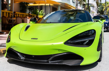 Miami, Florida, USA - July 27, 2025: Luxury sport car McLaren 720S. Car McLaren 720S parked outdoor....