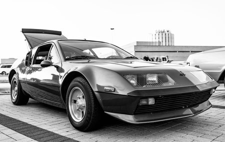 Park Ridge, Illinois, USA - August 22, 2024: Renault Alpine A310 V6 car. Blue car of Renault Alpine....