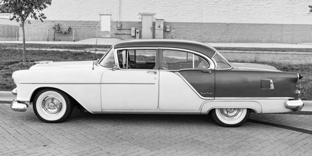 Park Ridge, Illinois, USA - August 22, 2024: Oldsmobile 88 outdoor. Retro car parked at auto show, side view. Oldsmobile 88 retro car. Classic car of Oldsmobile 88のeditorial素材