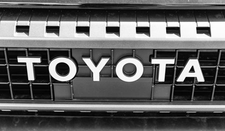 Park Ridge, Illinois, USA - August 16, 2024: Auto car logo name of Toyota brand. Luxury car brand...