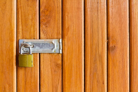 Closeup wood door with lockedの写真素材