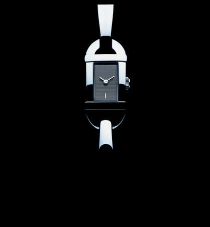 Luxury white gold watch with white gold strap and small dial with hands. Black backgroundの写真素材