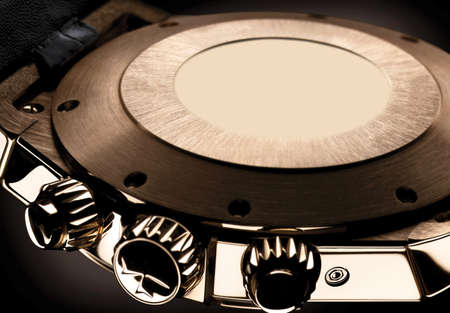 Rear view of a wristwatch with a titanium case. Macro studio shot selective focus.の写真素材