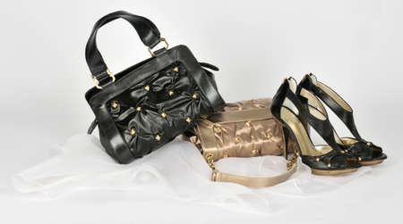 Women's fashion accessories composition with bags and shoes