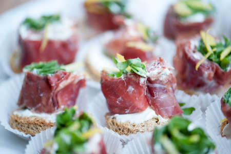 Appetising of different types of finger food for appetizer. Selective focus
