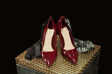 Fashion summer shoes for women close-up studio shoot.の写真素材