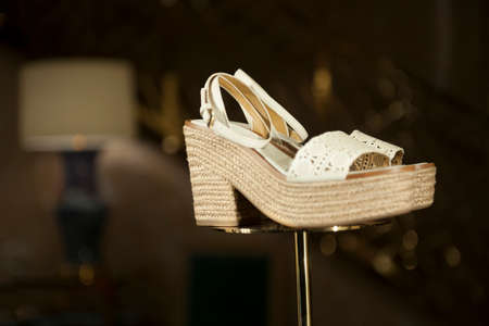 Fashion summer shoes for women close-up studio shoot.の写真素材