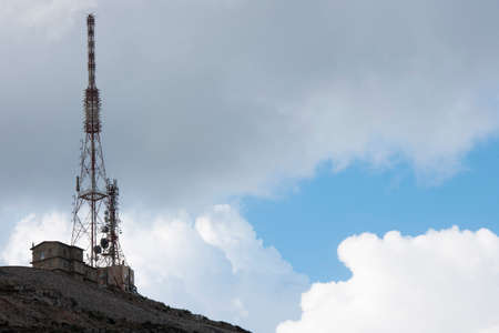View of telephone and data telecommunication antennas installations in the island of Crete.の写真素材