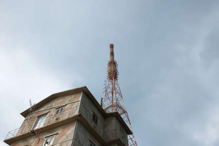 View of telephone and data telecommunication antennas installations in the island of Crete.の写真素材