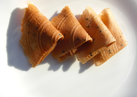 close up of oriental coconut cookies in thai style on plateの写真素材