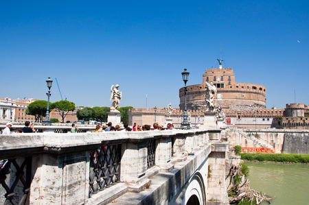ROME-AUGUST 8  Castle of the Holy Angel on August 8,2013 in Rome, Italy  Castel Sant Angelo is a towering cylindrical building in Parco Adriano, Rome, Italy のeditorial素材