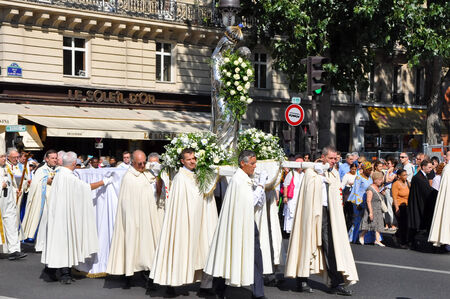 PARIS AUGUST 15  The procession from the Cathedral of Notre-Dame around the Ile de La Cite with the...