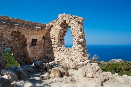Ruins of castle near Monolithos village  Rhodes, Greece のeditorial素材