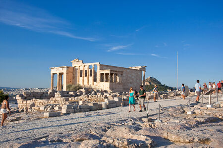 The Erechtheion and group of tourists on Acropolis of Athens  Greece のeditorial素材