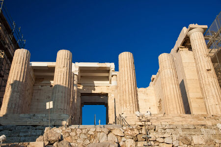 Doric columns of the Propylaea in Athens, Greece 