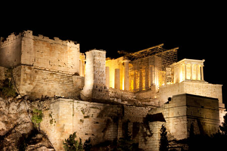 View of the Acropolis of Athens at night from Areopagus hill  Athens の写真素材