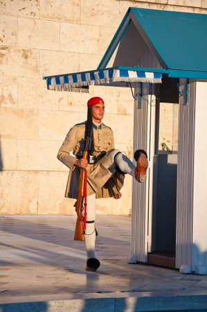 Evzone guards the Tomb of the Unknown Soldier on August 4, 2013 in Athens, Greece のeditorial素材
