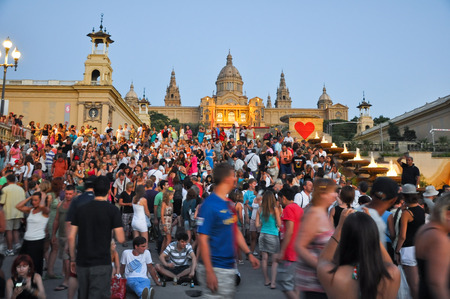 BARCELONA-JULY 25  Magic Fountain on July 25, 2013 in Barcelona  The Magic Fountain is a fountain located at the head of Avenida Maria Cristina in Barcelona のeditorial素材