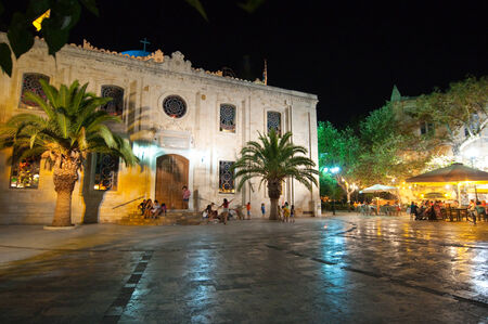 CRETE,HERAKLION-JULY 25:The basilica of St. Titus at night on July 25,2014 in Heraklion on the Crete island, Greece.のeditorial素材