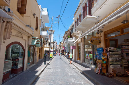 CRETE,RETHYMNO-JULY 23:Shopping Arkadiou busy street on July 23,2014 in Rethymnon city on the island of Crete, Greece. Arkadiou Street is one of the most important shopping centres in Rethymnon.のeditorial素材